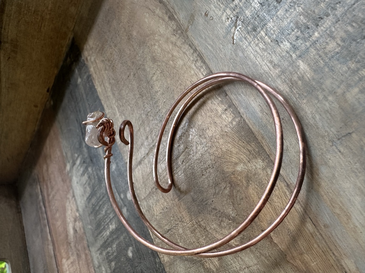 Copper bracelet detail of wire wrap